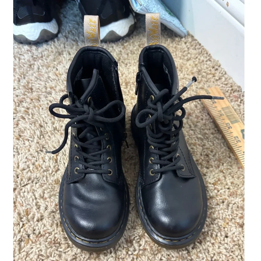 Dr. Martens Junior Vegan Kids Sz 13 Black Lace Up Side Zip Combat Boots 1460
